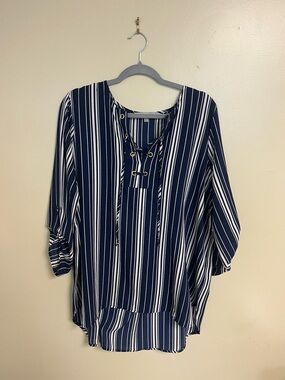 Absolutely Famous Navy and White Striped Lace-Up Tunic